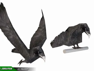 Low-poly Crow Rigged  Animated 3D model Low-poly 3D model