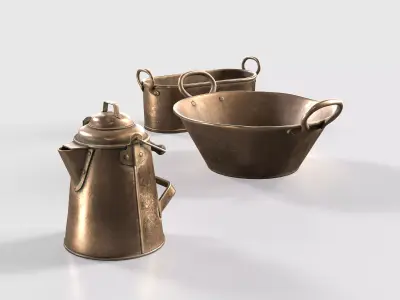 Copper Kitchenware Low-poly 3D model