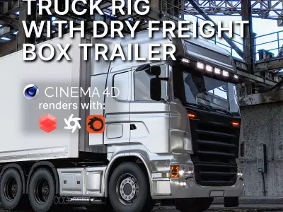 Truck rig with dry freight box trailer for Cinema 4D 3D model
