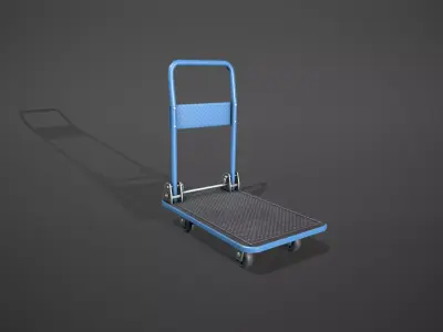 Folding Platform Truck Trolley - Blue Low-poly 3D model