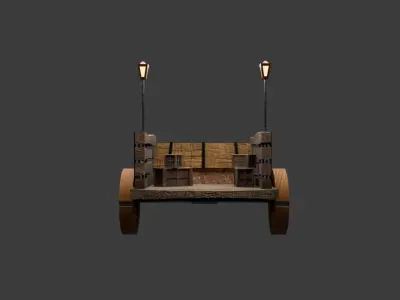Game ready fantasy cart Low-poly 3D model