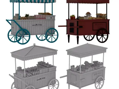 Mobile breakfast cart stall Low-poly 3D model