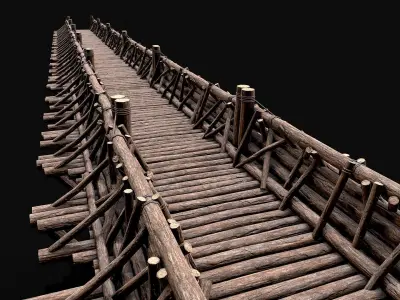 Modular Wood Bridge Platform Low-poly 3D model
