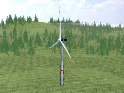 Wind turbine V1 H-120 RD 160 m with animation Low-poly 3D model