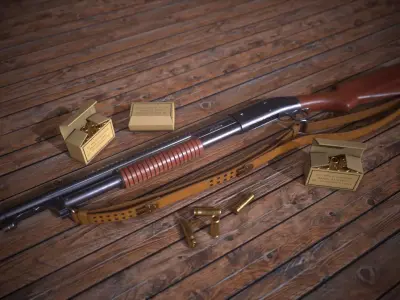 Winchester M12 Shotgun Low-poly 3D model