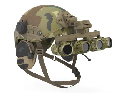 Tactical Ballistic Helmet Digital Woodland Camo with Fur 3D model