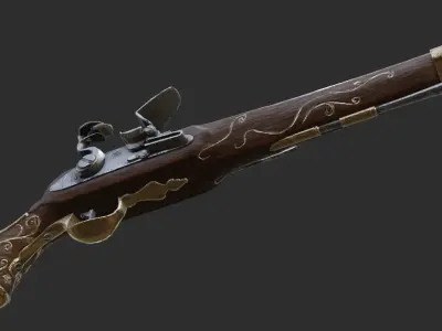 Flintlock pistol 1733 decorated Low-poly 3D model