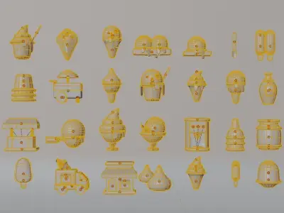 3d icons of many desserts object  in cartoon style 3D model