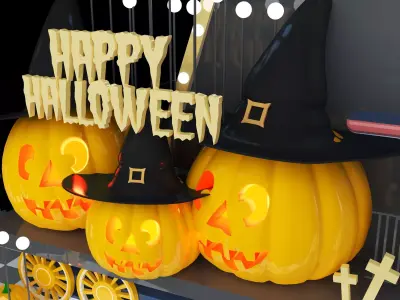Happy Halloween Pumpkins Scene 03 Low-poly 3D model