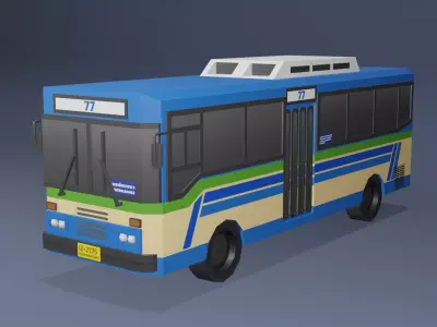 Blue Thai bus Low poly v02 Low-poly 3D model