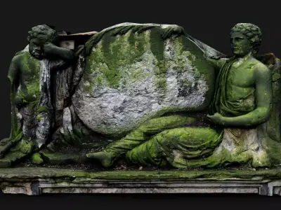 ancient mossy tombstone front part monument PBR photogrammetry Low-poly 3D model