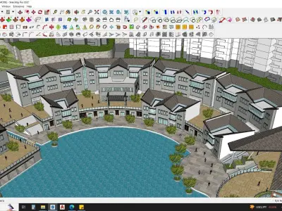CITYSCAPE WITH BUILDINGS SKETCHUP MODEL RESIDENTIAL HOUSES 3D model