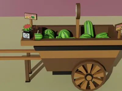 Watermelon Wooden Cart Low-poly 3D model