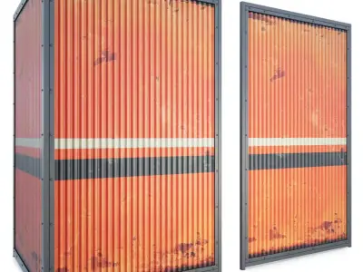 Container two orange and corrugated metal panels 3D model