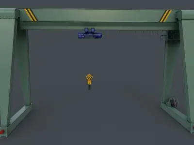 PBR Single Girder Gantry Crane V2 - Green Light Low-poly 3D model