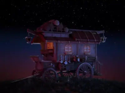 Wooden wagon Horse cart PBR Free low-poly 3D model