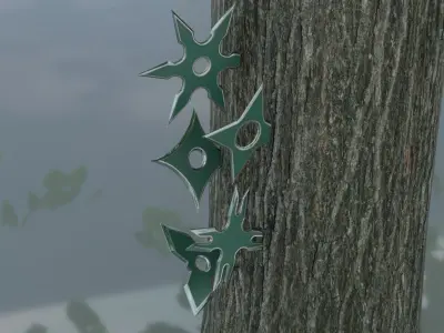 Green Ninja shuriken pack Low-poly 3D model