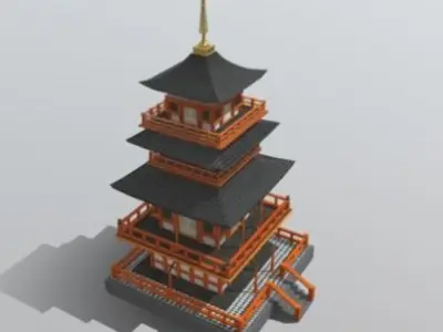 Japanese Temple 3d model Low-poly 3D model