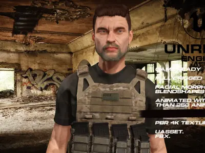Zombie Hunter  full rigged - game ready - animated Low-poly 3D model