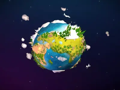 cartoon lowpoly earth planet 3D model