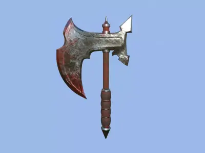 Medieval Battle Axe 07 Blood Barbarian - Fantasy Weaponry Low-poly 3D model