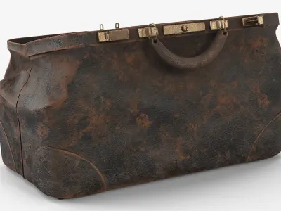 Vintage Shabby Leather Bag with Inside 3D model