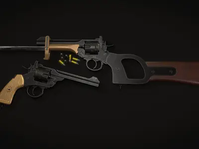 Webley Service Revolver Low Poly Low-poly 3D model