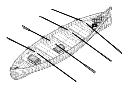 boat jolly with oars 3D model