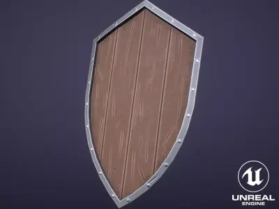 Stylized Medieval Wooden Shield Low-poly 3D model