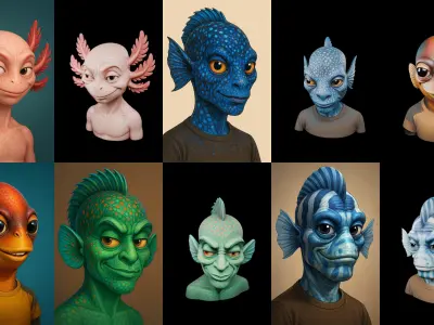 Head Fish bundle 7 pack 100 glb 3D model