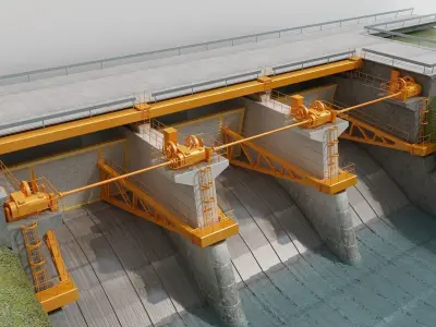 Dam 3D model with gate in middle of it 3D model