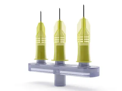 Multi Injector 3 Needles Straight Yellow 3D model