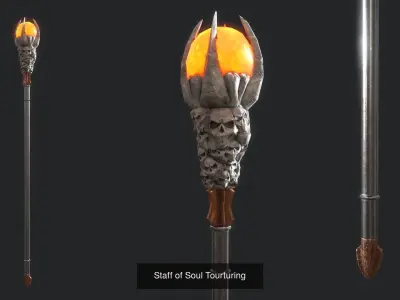 Low Poly Fantasy Stylish Staff Bundle 3D Model Pack