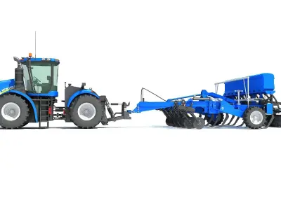 Tractor with Disc Harrow New Holland 3D model