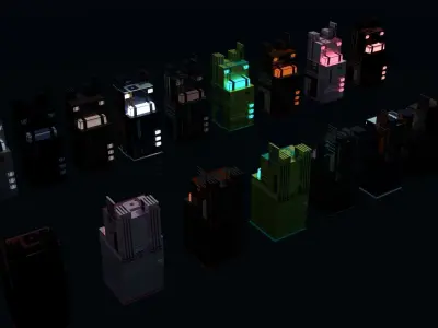 8k Sci Fi Space Props Pack Gadgets 9 Color Variants Pickups Neon Low-poly 3D model