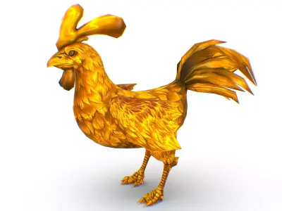 Golden Rooster Bright Feathers Majestic Tail Low-poly 3D model