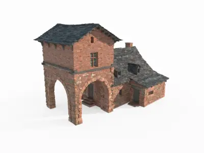 Medieval red brick houses 3D model