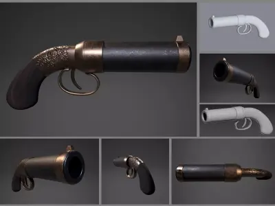 Game-ready stylized handgun Low-poly 3D model