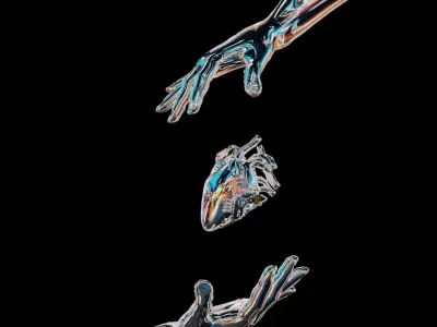 Hand catching heart Abstract Chrome Art 3D model