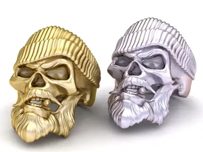 Skull with Beanie Ring Gothic Halloween Jewelry 3D print model