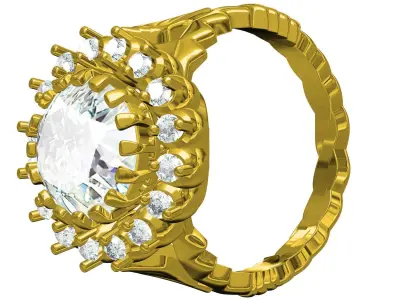 Antique Large Diamond Halo Engagement Ring 3D print model