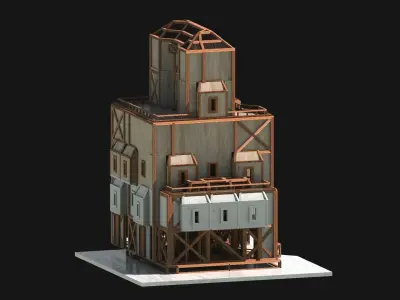 Medieval Low Poly Building Castle Wooden Village Stone House 16 Low-poly 3D model
