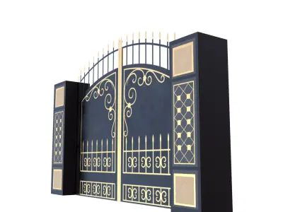 Ornamental Iron Gate 3D Model Low Poly PBR with Gold Details Low-poly 3D model