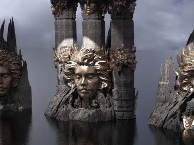 Fallen Angel Mountain Statue Kit bash 3D model