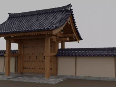 10 types of Japanese traditional style gates and fences 3D model