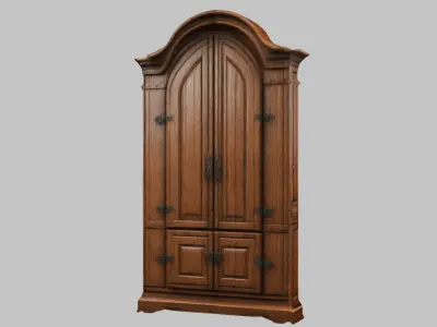 Wooden closet Medieval Furniture tall interior decor Low-poly 3D model
