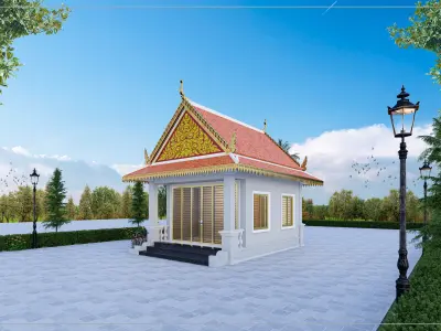 Khmer Part of pagoda Building Ho Tray 3D model
