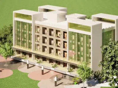 Business Commercial Complex with office and shops  Low-poly 3D model