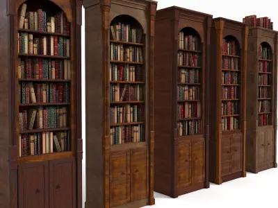 Luxurious Thin Wood Bookcase Set 3D model