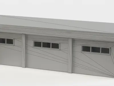 Hall industrial building with roof Low-poly 3D model